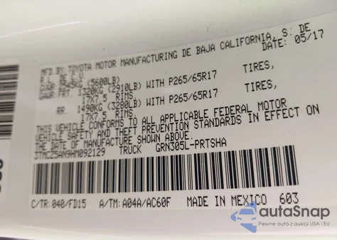 2017 Toyota Tacoma Trd Sport from USA, damaged, VIN 3TMCZ5AN9HM092129